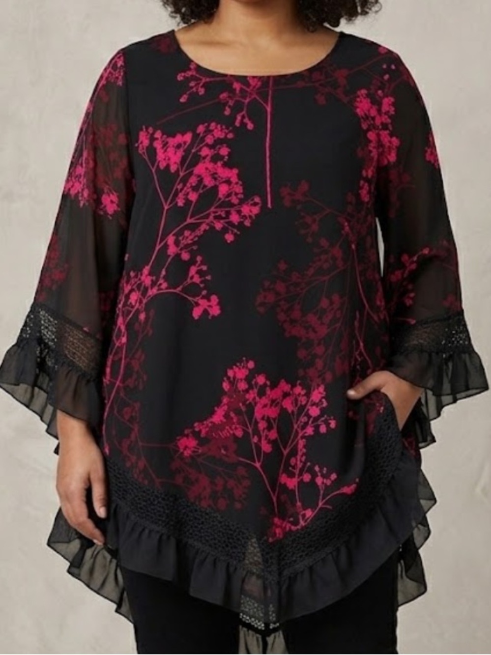 Alfani Black and Pink Floral Blouse Size 2X